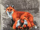 Полотенце с изображением лисы с детенышами