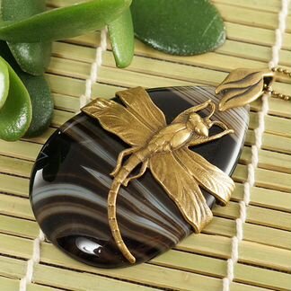 Подвеска Ночная стрекоза №1 (черный агат)