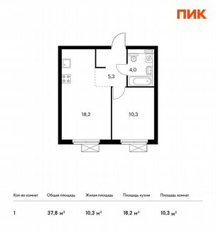 1-к квартира, 37.8 м², 18/24 эт.