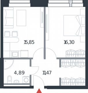 1-к апартаменты, 48.5 м², 13/21 эт.