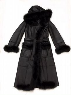 Дубленка натуральная с капюшоном длинная 42-44