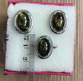 Серебряный комплект 925 с Янтарем новый