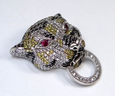 Огромный серебряный кулон с головой леопарда