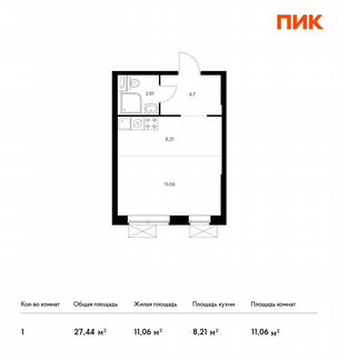 Квартира-студия, 27.4 м², 4/33 эт.