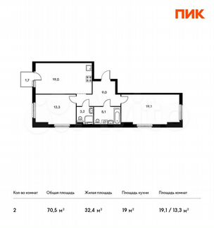 2-к квартира, 70.5 м², 5/23 эт.